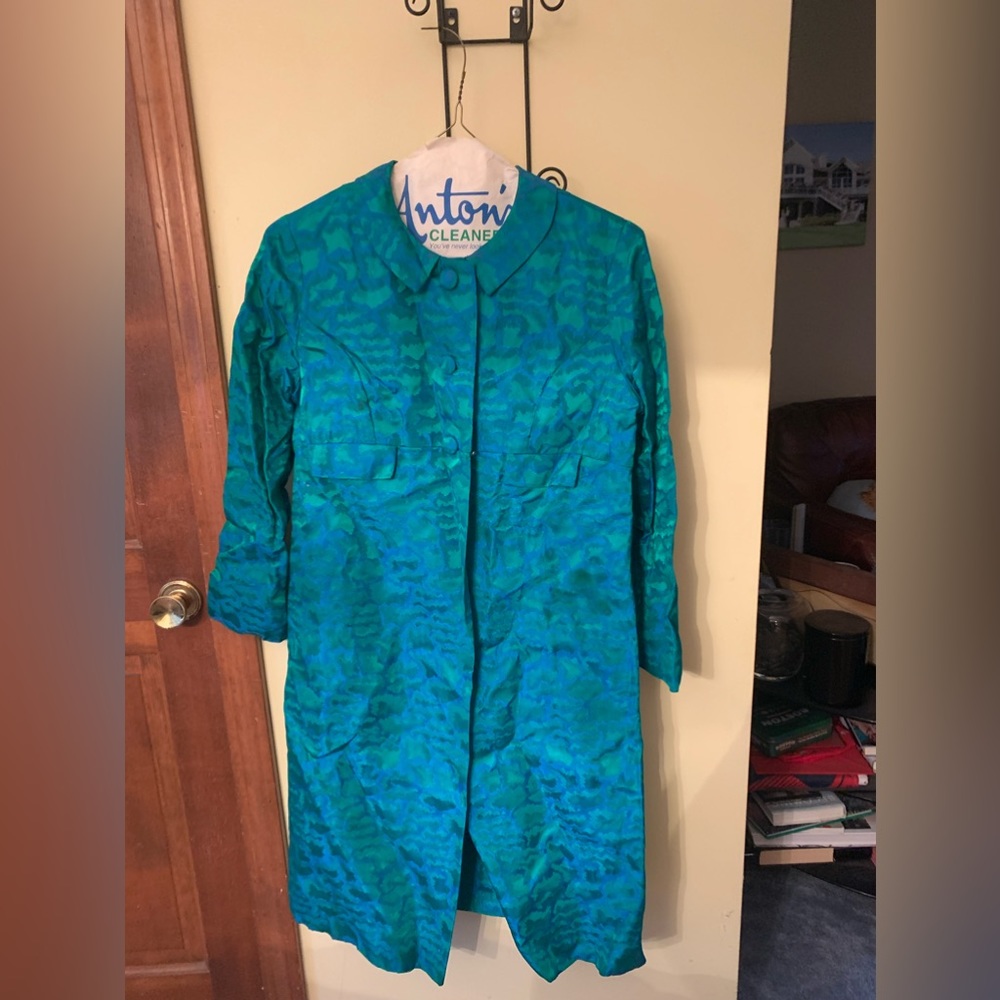 Vintage custom tailored turquoise sheath and matching jacket